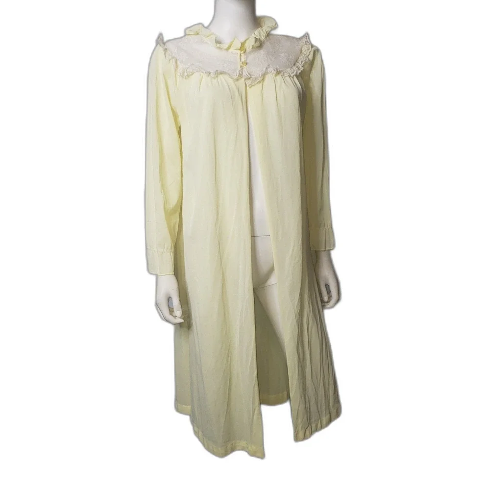 Vintage 60's MISTEE Yellow White Lace Housedress Nightgown Womens Size Large
